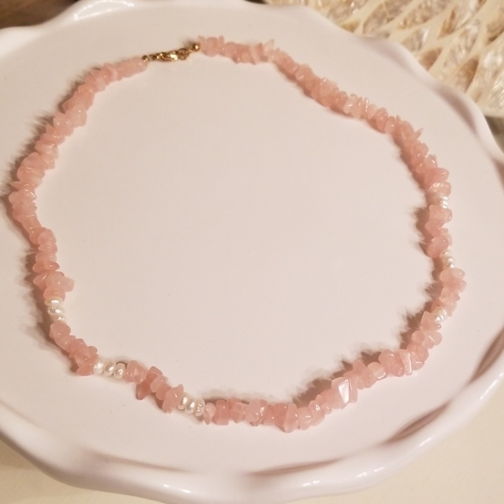 Pearl and Pink Quartz Necklace Free W purchase **